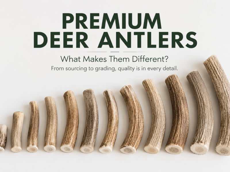Premium natural deer antlers sorted by size for wholesale pet chew production