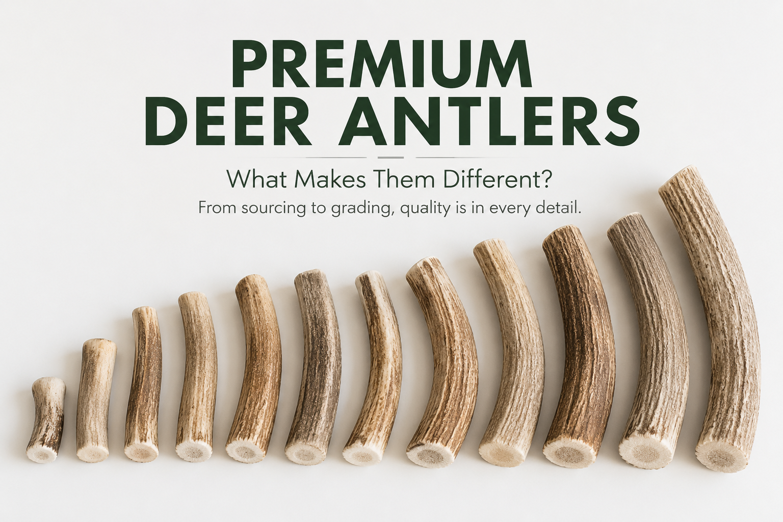 Premium natural deer antlers sorted by size for wholesale pet chew production